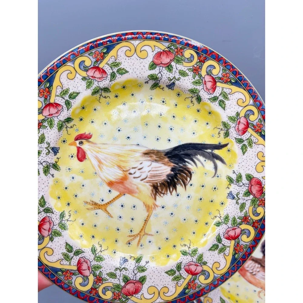 4 Pc American Atelier‎ Petite Provence Rooster Ceramic Plates Salad 8 In
